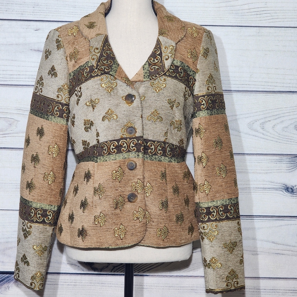 Courtenay Vintage Brown Tapestry Embroidered Blazer - Picture 1 of 8